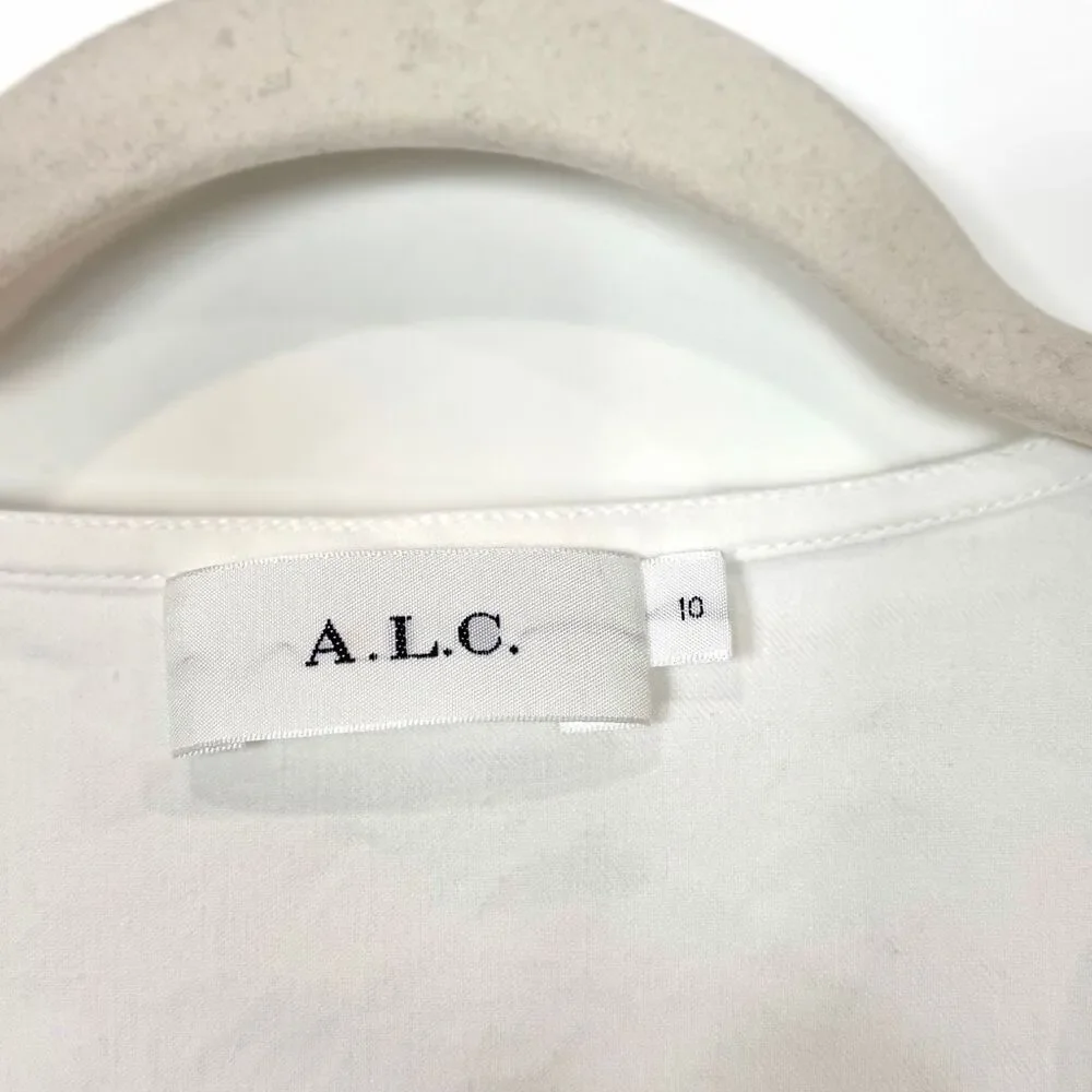 A.L.C. Sidelle white ruffle sleeve wrap dress 10 linen stretch V-neck mini Short - Picture 4 of 16